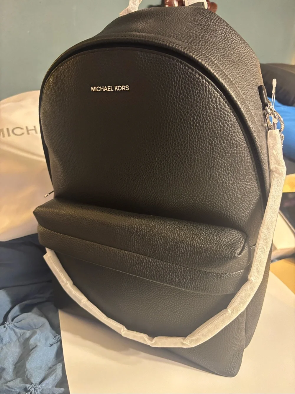 Michael Kors Black Leather Pebbled Backpack with Gold Hardware with dust bag